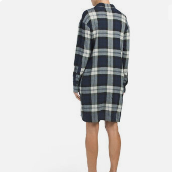 Theory Panel Front navy multi fall plaid shirt dress viscose wool blend - Picture 2 of 7